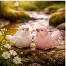 Porselensfugler i pastellfarger - sett med 3 stk thumbnail