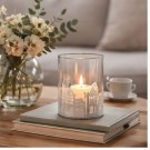 Lykt med glass og hus 10 cm hvit thumbnail