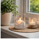 Lykt med glass og hus 10 cm hvit thumbnail