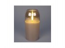 Lyslykt beige glass med voks - 15 cm høy thumbnail