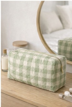 Toalettveske rutete grønn - stor
