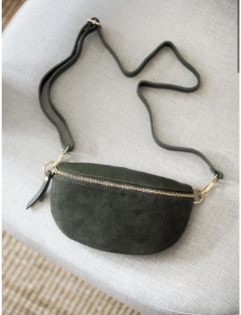 Bumbag - semsket skinn - oliven