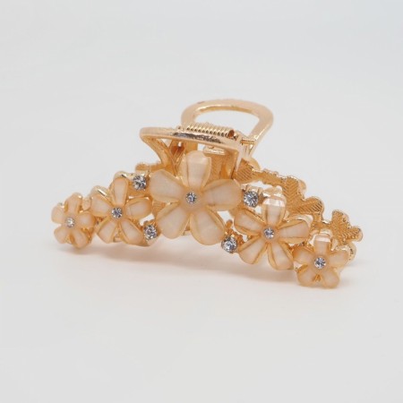 Hårklype med blomsterstener beige