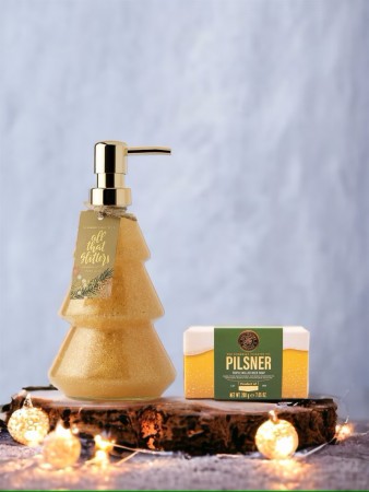 Juletre gull og glitter med flytende såpe - duft av sandeltre og mose