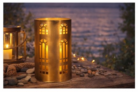 Lykt antikk messing med lanternevindu 18 cm