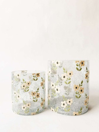 Lysglass rosa blomster