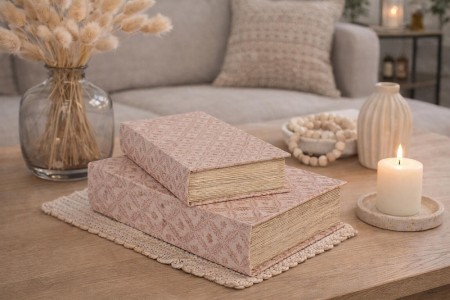 Bok med oppbevaring rosa - liten