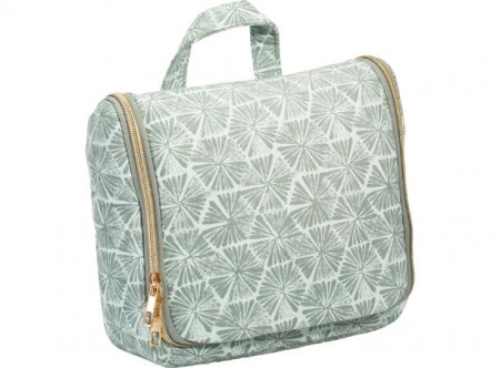 Toalettmappe grønn med oppheng og gulldetaljer