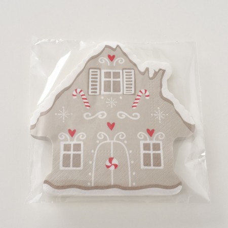Juleserviett - pepperkakehus beige