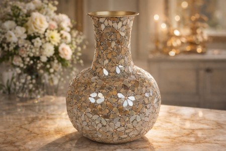 Vase med gullmosaikk 36 cm høy