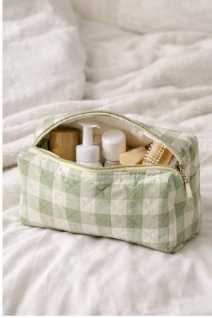 Toalettveske rutete grønn - liten