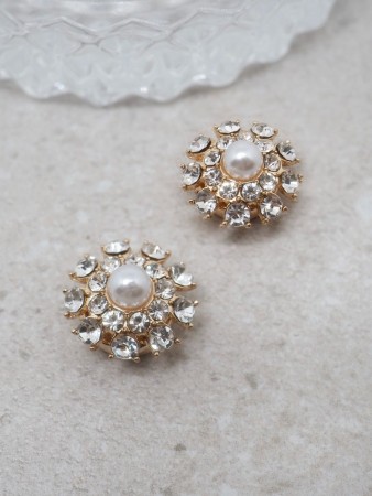 Perle og blanke stener - 2 stk