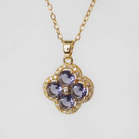 Gullfarget kjede med glassblomst lilla