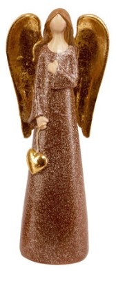 Brun engel med hjerte (hånd på brystet) - 22 cm høy