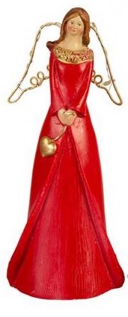 Rød engel med hjerte og lys i vingene, 19 cm