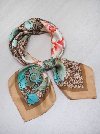 Satengskjerf brun og turkis