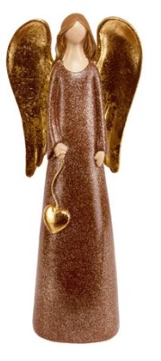 Brun engel med hjerte (hender rett ned) - 30 cm høy