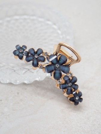 Hårklype med blomsterstener blå