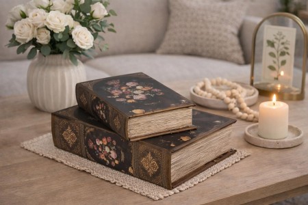 Bok - oppbevaringsboks med blomster stor