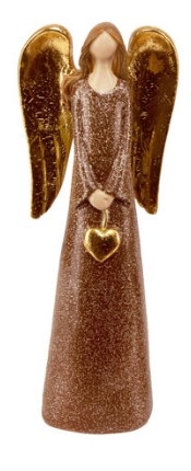 Brun engel med hjerte (hender rett ned) - 22 cm høy