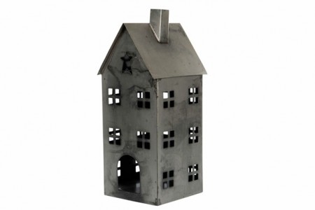 Hus i metall grått 33 cm